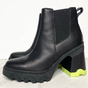 Sorel Brex Black Leather Heeled Chelsea Bootie 6